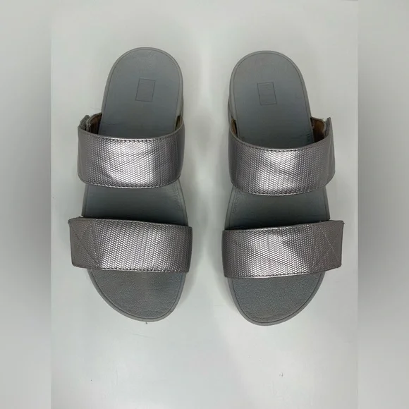 FitFlop Women’s 8 Silver Glitz Mina Textured Slip On Comfort Walking Sandals - Picture 4 of 12